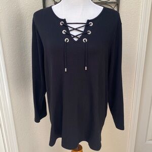 Quacker Factory Black Lace-Up Long Sleeve Top